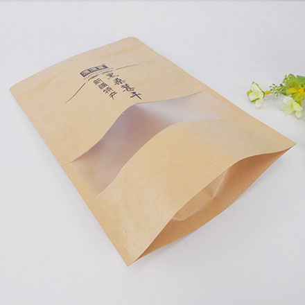 Reusable Food Pouch Stand Up Zip Lock Kraft Paper Bags With Window Manufacturer