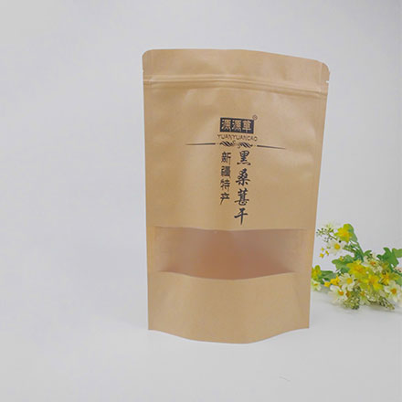 Reusable Food Pouch Stand Up Zip Lock Kraft Paper Bags With Window Manufacturer